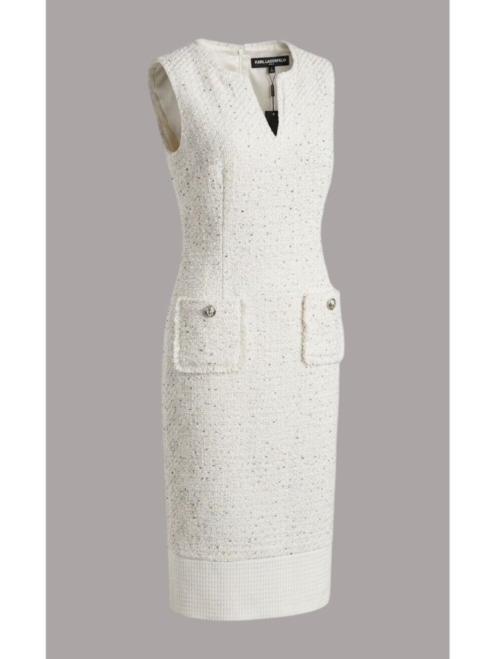 NWT Karl Lagerfield Paris Tweed Preppy Formal Shift Dress White Womens Size 10 - Picture 2 of 15